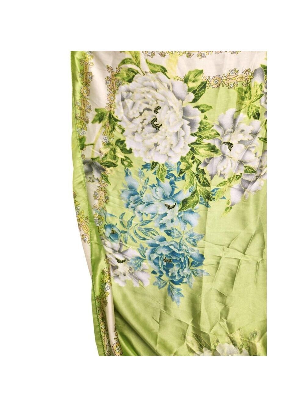 Green Floral Satin Scarf Lightweight Shawl Wrap Elegant Summer Accessory - Picture 8 of 12